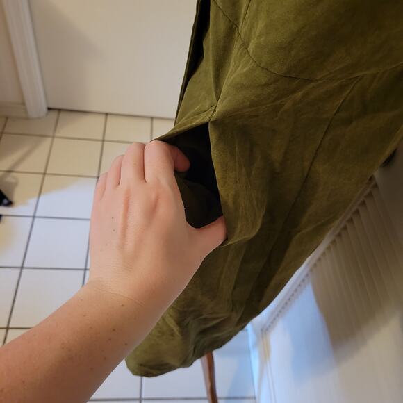 Olive Sleeveless Trench Dress XL Double Breasted V-Neck Long Layering Pockets - Picture 7 of 8